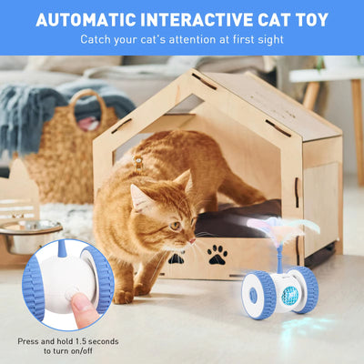 Interactive Cat Toys, Smart Sensing Automatic Cat Toy with Color Light and Feathers Wand, USB Rechargeable Cat Toys for Indoor