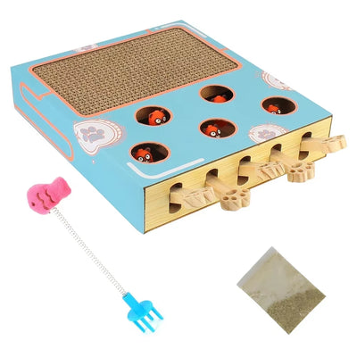 Maze Interactive Educational Cat Game Box 3 in 1 Funny Cat Stick with Scratcher Cat Hit Gophers Cat Toy Chase Hunt Mouse