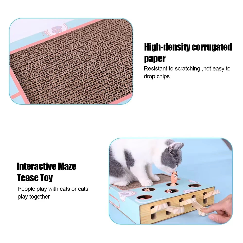 Maze Interactive Educational Cat Game Box 3 in 1 Funny Cat Stick with Scratcher Cat Hit Gophers Cat Toy Chase Hunt Mouse