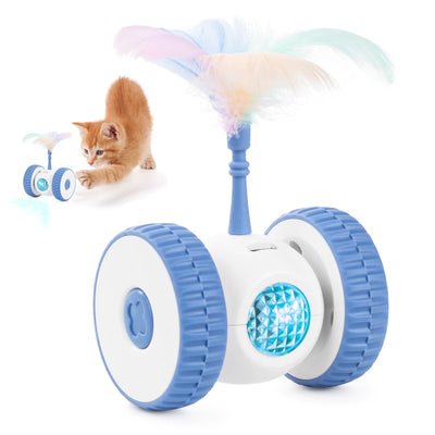 Interactive Cat Toys, Smart Sensing Automatic Cat Toy with Color Light and Feathers Wand, USB Rechargeable Cat Toys for Indoor