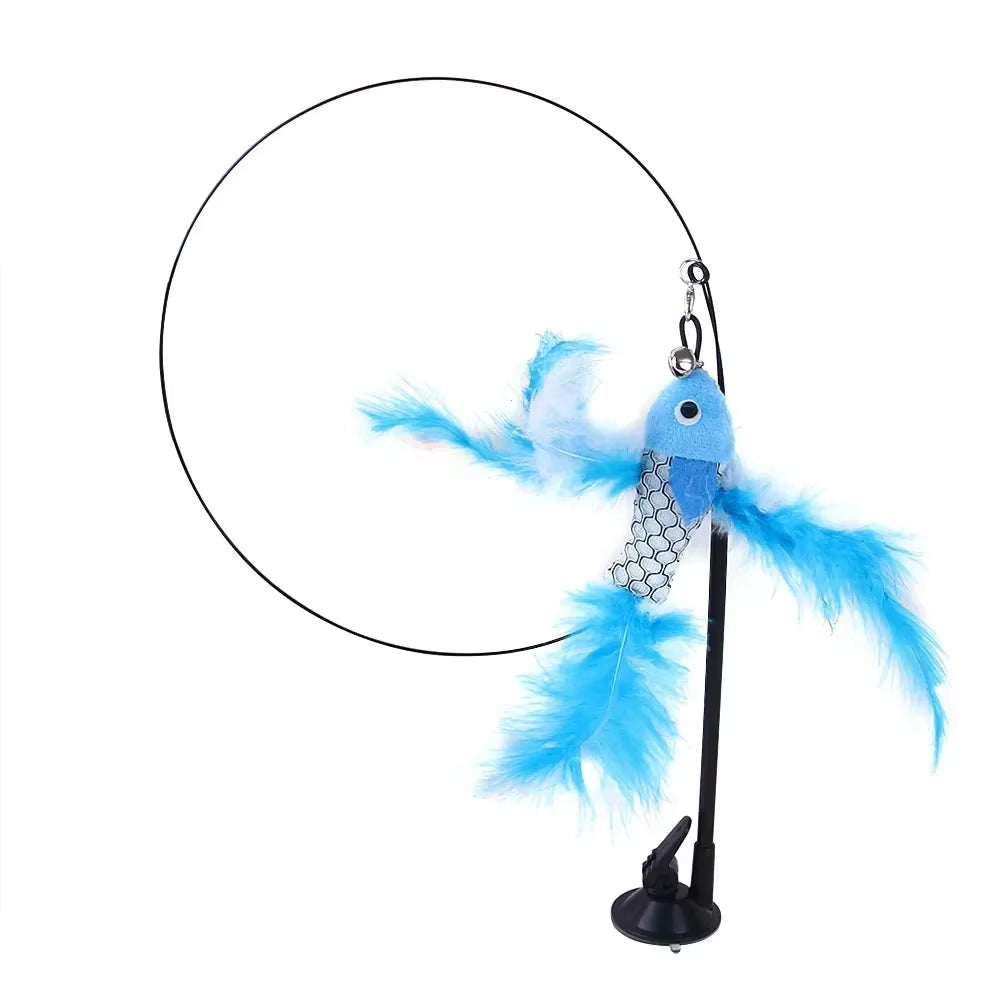 Simulation Bird Interactive Cat Toy Sucker Feather Bird with Bell Cat Stick Toy for Kitten Playing Teaser Wand Toy Cat Supplies