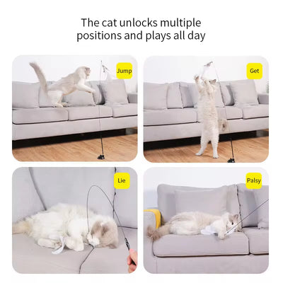 Interactive Cat Toy Handfree Cat Stick Playing Kitten Playing Teaser Wand Toy Suction Cup Bird/Feather Cat Wand Pet Supplies