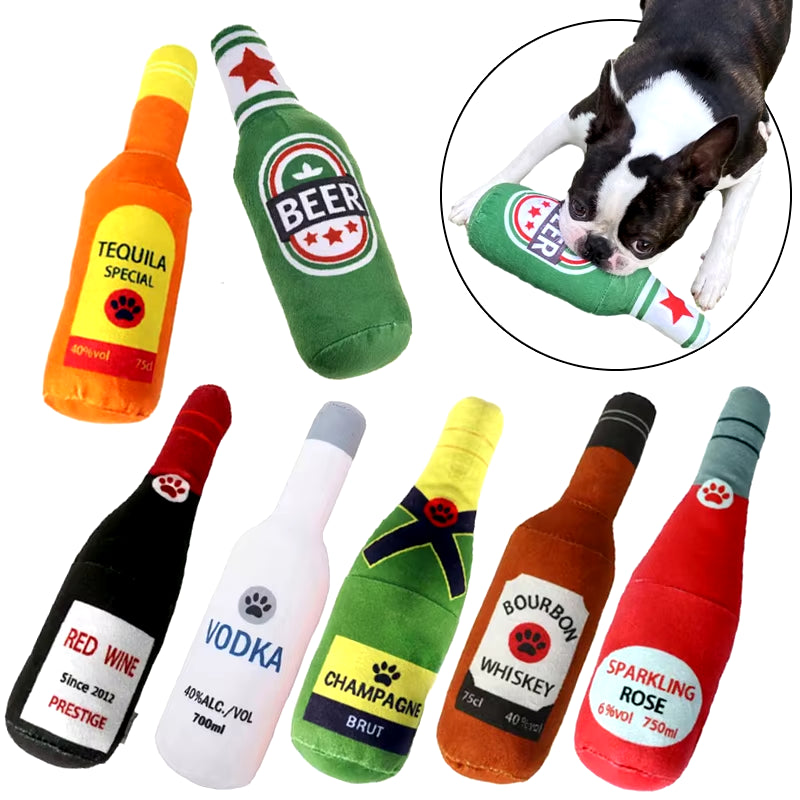 Interactive Dog Toys Champagne Wine Bottle Shape Pet Toy Plush Filled Vodka Toy Squeaky Bite-Resistant Pet Supplies Whisky