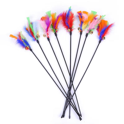 5Pcs Funny Kitten Cat Teaser Interactive Toy Rod with Bell and Feather Toys for Pet Cats Stick Wire Chaser Wand Toy Random Color