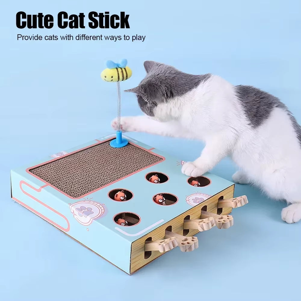 Maze Interactive Educational Cat Game Box 3 in 1 Funny Cat Stick with Scratcher Cat Hit Gophers Cat Toy Chase Hunt Mouse