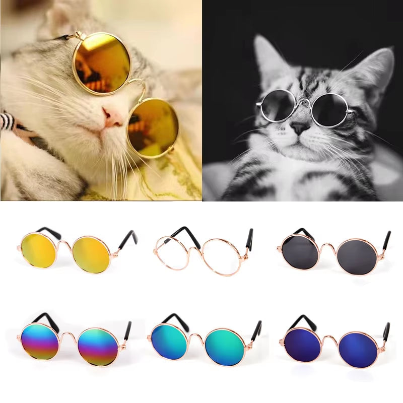 Cute Vintage round Cat Sunglasses Pet Photos Props Reflection Eyewear Glasses for Cats Small Dog Pet Dog Cat Accessories