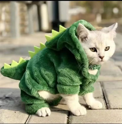 Pet Cat Dog Halloween Dog Clothes for Small Dogs Funny Dinosaur Cosplay Costume Winter Warm Cat Coat Fleece Hoodies Sweater